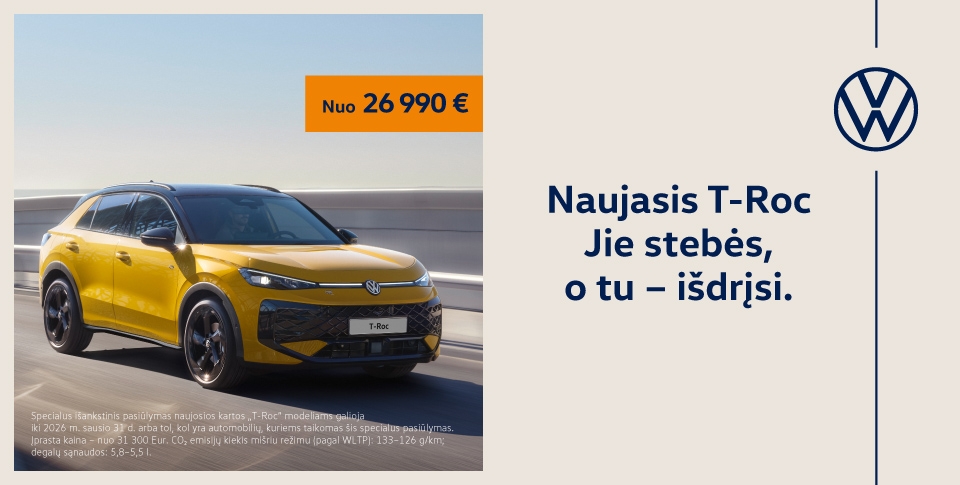 Naujasis T-Roc išankstinė prekyba prasidėjo! Kaina nuo 26 990 € su PVM
