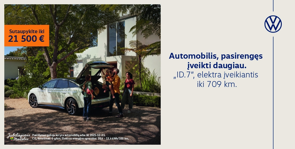 <p><strong>ID.7 - </strong>pritaikytas ilgoms jūsų kelionėms.&nbsp;Nuo&nbsp;<strong>61 970 &euro; su PVM</strong></p>
